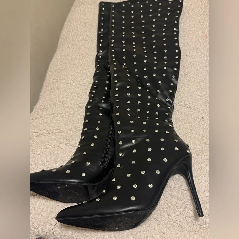 Fashion Nova Black Studded Over-the-Knee Boots - Picture 5 of 7